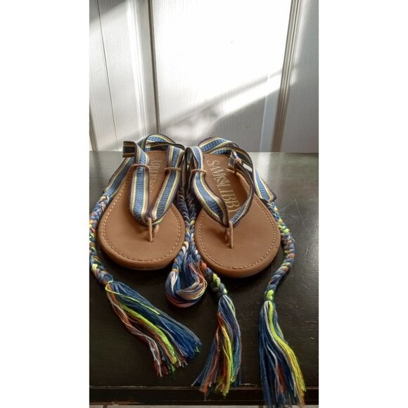 Sam and Libby blue and green multi color blend fabric Tie sandals - Picture 2 of 8